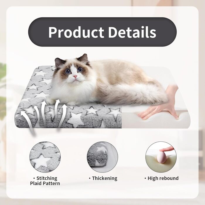 Килимок для собак маленьких порід, 61 x 40.6 см, короткий плюш, товщина 4.1 см, для собачих будок, машинне прання, ідеально для кліток 61 см, сірий, Stern