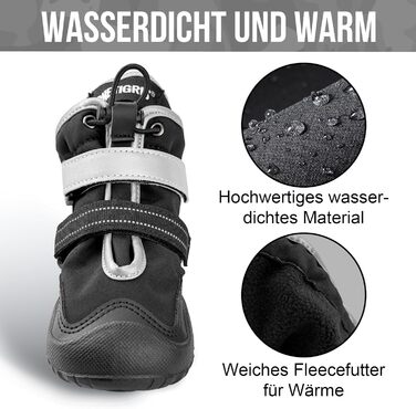 Чоботи для собак OneTigris Pathfinder: 4 шт., чорні, водонепроникні, теплі, регульовані, з світловідбиваючими застібками, розмір 9 (11x8 см)