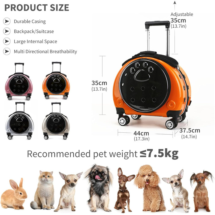 Рюкзак для тварин PETCUTE, розкладний, до 7.5 кг, з підкладкою, гарна вентиляція, для собак та котів, ідеальний для подорожей та прогулянок (Помаранчевий)