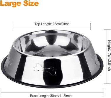 Миски для собак з нержавіючої сталі, 2 шт. - неслизька основа, для корму та води, середніх та великих собак, срібні