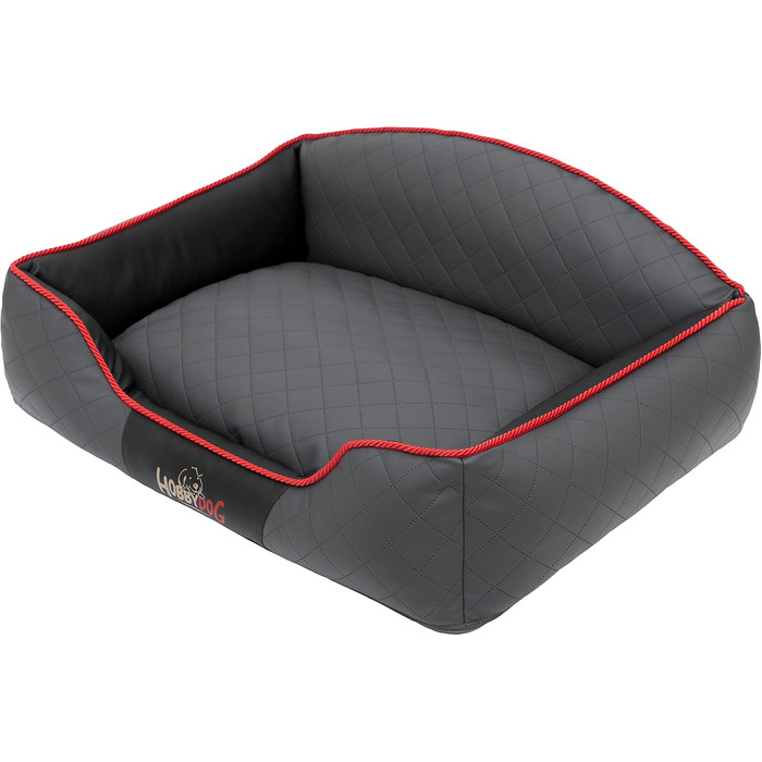 Лежак для собак Hobbydog Elite XXL, штучна шкіра, сірий/чорний, 110x85x30 см
