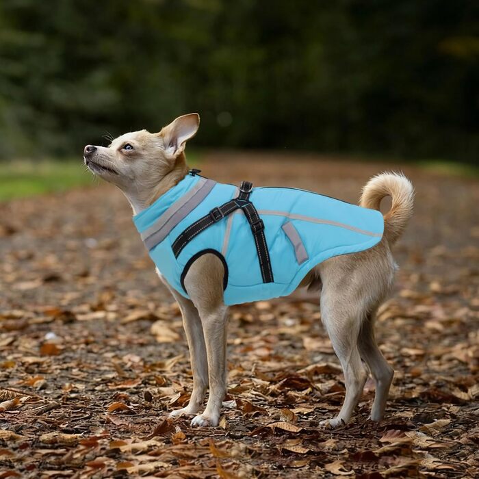 Теплий зимовий одяг для собак FeimaX: флісова куртка з блискавкою, захист від вітру та вологи, для маленьких та середніх собак (Блакитний, L)