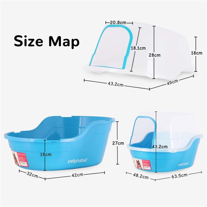 Великий туалет для кішок з кришкою XXL, Jumbo, блакитний, 63x48x43 см, для великих порід