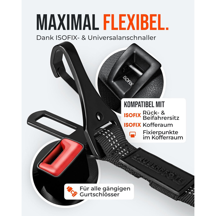 Автогурт для собак 'Argo' – регульований безпечний ремінь з амортизацією та ISOFIX, підходить для всіх порід (Чорний, S, 35-45 см)