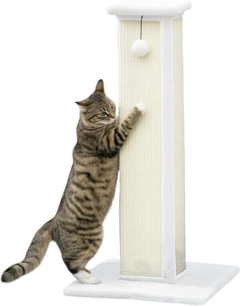 Кігтеточка PawHut для котів, 81 см, з натурального сизалю, м'який плюш, кулька, білий колір, 41 x 41 x 81 см