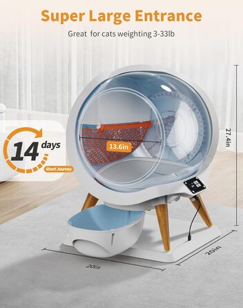 Автоматичний лоток для котів HoneyGuaridan SL900 з самоочищенням, 63л, з підключенням до додатку, сенсорами та подвійним живленням