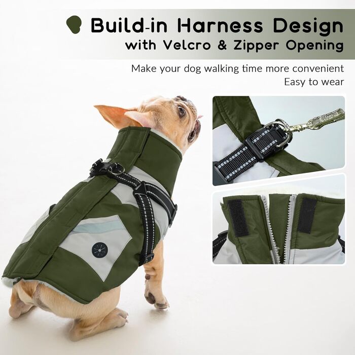 Тепла флісова куртка для собак великих порід, зимова водонепроникна куртка для собак, теплий одяг для собак, військово-зелений (XL)