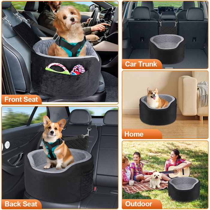 Підвищення для собак у машину, великих та вагою до 25 кг, сірого кольору, з memory foam, велике, з кишенями, ковдрою та ременем безпеки, розмір L