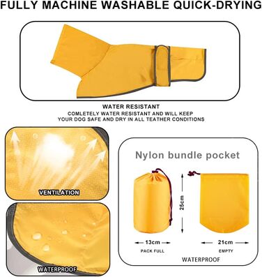 Жаропрочний дощовик для породисті собаки Віндгаунд (M, жовтий) - водонепроникний, легкий, для літа та зими