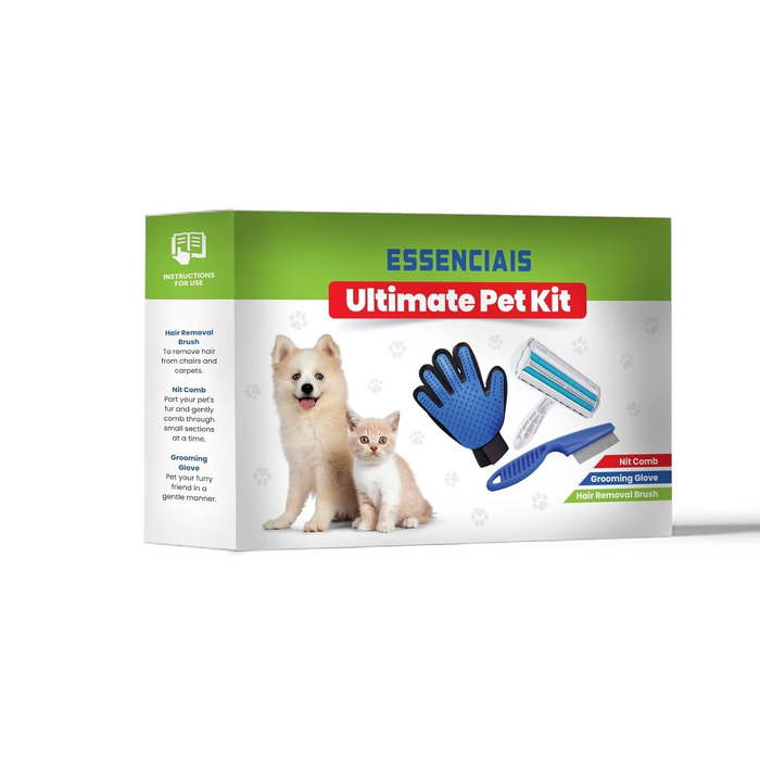 Набір для догляду за тваринами Ultimate Pet Kit: рукавичка для видалення шерсті, гребінець від бліх, щітка для грумінгу. Підходить для собак та котів