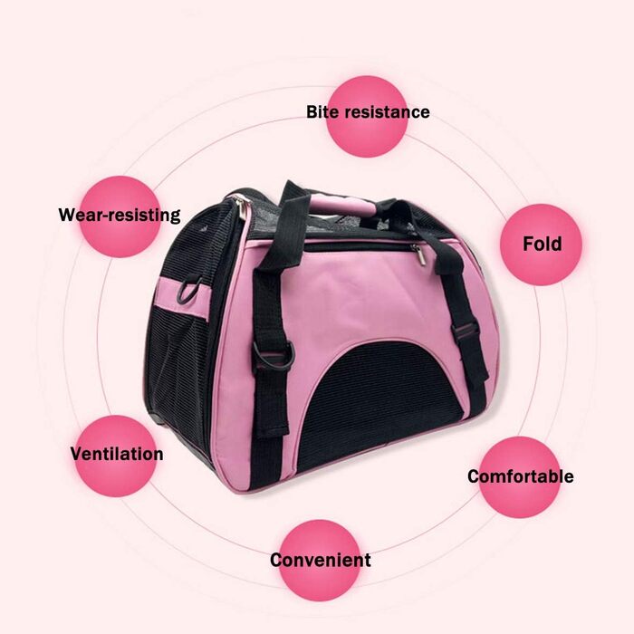 Транспортна сумка для собак та котів DONYER, рожева, з м'якою конструкцією та сіткою зверху та з боків, розмір 44 x 20 x 30 см