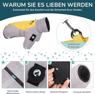 Водонепроникний дощовик для собак середніх та великих порід від ALLSOPETS, тепла зимова куртка з світловідбиваючими смугами, вбудованим повідком, захист від вітру для холодної погоди (Яскраво-жовтий, 2XL)