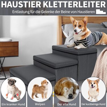 Сходинка для тварин OUUTMEE: складана сходинка для собак та котів, сірого кольору, 3 сходинки, максимальне навантаження 30 кг