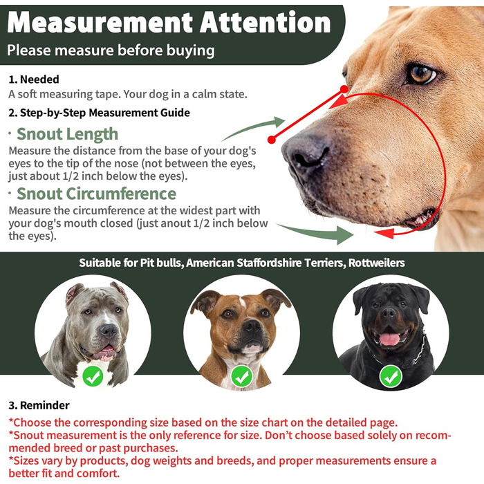 Майерзон Намордник для собак Пітбуль, Ротвейлер, Стаффордширський тер'єр, великих та середніх порід, запобігає кусанню, для грумінгу та тренувань, зелений, L (обхват морди 24.5-29.5 см)