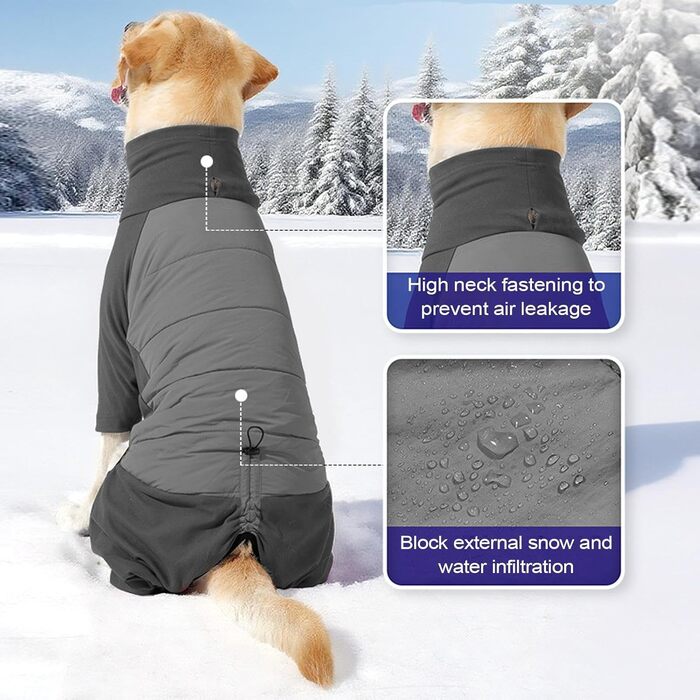 Водонепроникний зимовий одяг для собак: теплий куртка з високим коміром для маленьких, середніх та великих собак (Сірий, L)