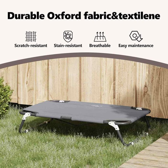 Складане ліжко для собак середніх порід від vidaXL – метал та тканина | Зручне підняте ліжко для дому та вулиці, довговічні меблі для тварин, сучасний дизайн (70 x 46 x 18 см, світло-сірий)