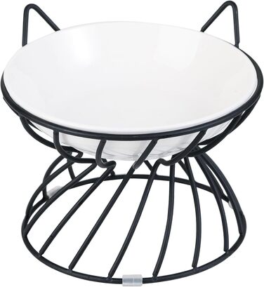 Підвищена годівниця для котів, керамічна, 250 мл, біла. Набір мисок для котів з антиковзним металевим підставкою, запобігає блювоті.