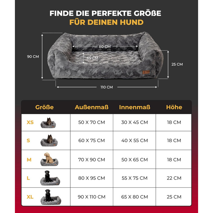 Ортопедичне ліжко для собак HS-Hundebett® Deluxe Exklusiv S (60x75 см) з Memory Foam, антиковзаючою основою та можливістю прання. Виготовлено в Німеччині (Антрацит, 90 x 110 см)