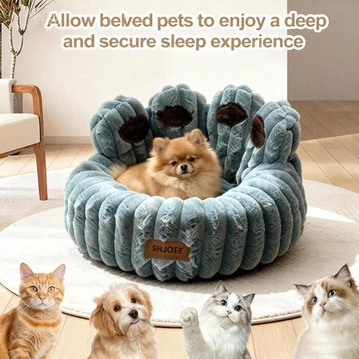 М'яке ліжко для домашніх тварин: ліжко для собак та котів у формі лап ведмедя, діаметр 60 см, сіре