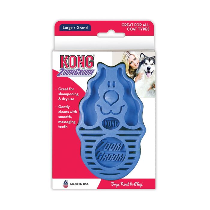 KONG ZoomGroom - щітка для догляду за собаками та миття з шампунем - для великих собак (блакитна, стандартна упаковка)