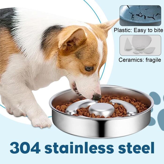 Миска для собак зі нержавіючої сталі, Slow Feeder, Ø 21 см, антислизька, для уповільненого годування, запобігає ковтання, проти запор, для собак, кольорова миска (Колір 2)