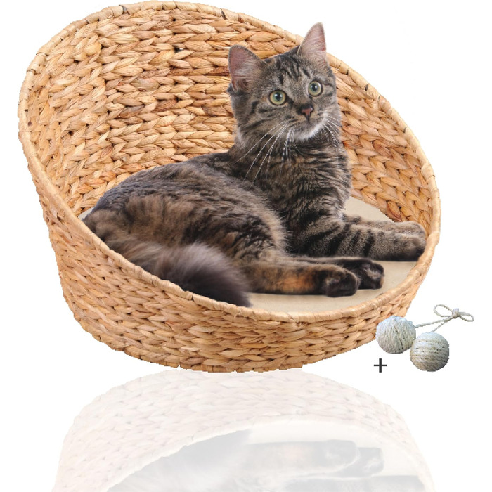 Квіткове ліжко для котів Rohrschneider® з плетеної гіацинту, знімний килимок, миється | Затишне місце для сну кота з високим бортиком
