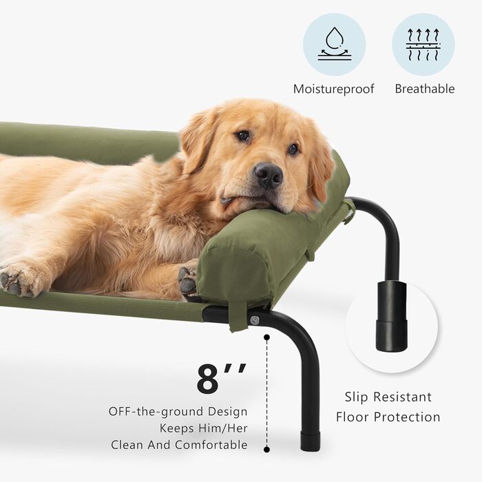 Холодне собаче ліжко WESTERN HOME для великих собак, підняте, дихаюче, для вулиці, знімний чохол, 109x79x20 см, зелене