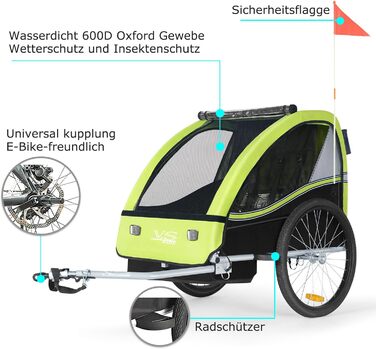 Дитячий причіп Tiggo VS 2 в 1: велосипедний причіп + коляска Jogger, 50202 (зелений лемон)