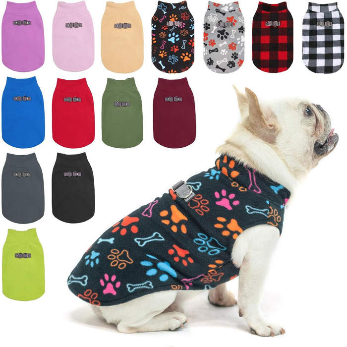 Пуловер для собак BEAUTYZOO з флісу, тепла жилетка для собак, одяг для маленьких та середніх собак, жилетка з D-порогом, теплий пуловер з принтом лапок, розмір M (обхват грудей 43.1 см)