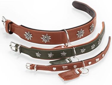 Нашийник для собак HUNTER München зелений/cognac, шкіряний, з елементами традиційного одягу, м'який та міцний, не травмує шерсть, розкішний, екологічно чистий, виготовлений у Німеччині, розмір 50