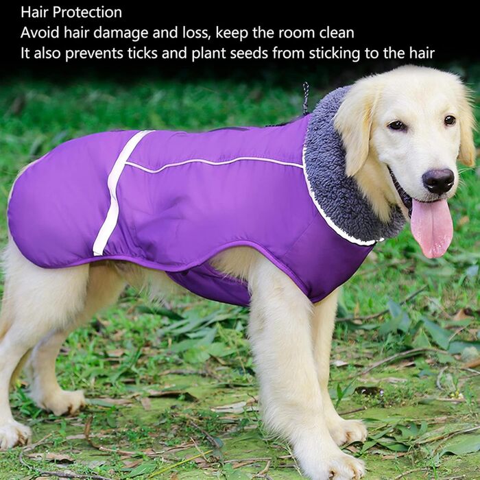 Зимовий теплий куртка для собак з регулюванням, світловідбиваючий, м'який, для малих, середніх та великих порід (M) фіолетовий