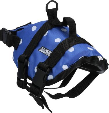 Жилет рятувальний для собак Seachoice 86260, розмір XXS (до 2,7 кг), блакитний у горошок, з ручкою
