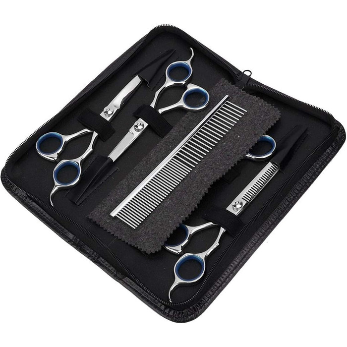 Набір професійних інструментів для грумінгу собак EVTSCAN: ножиці, триммер, ножиці з гребенем (6 шт)