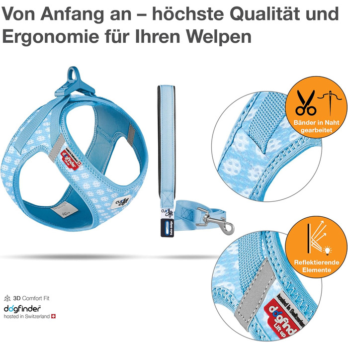 Шлейка для собак Air-Mesh блакитна з колачками, розмір M & поводок L блакитна з колачками