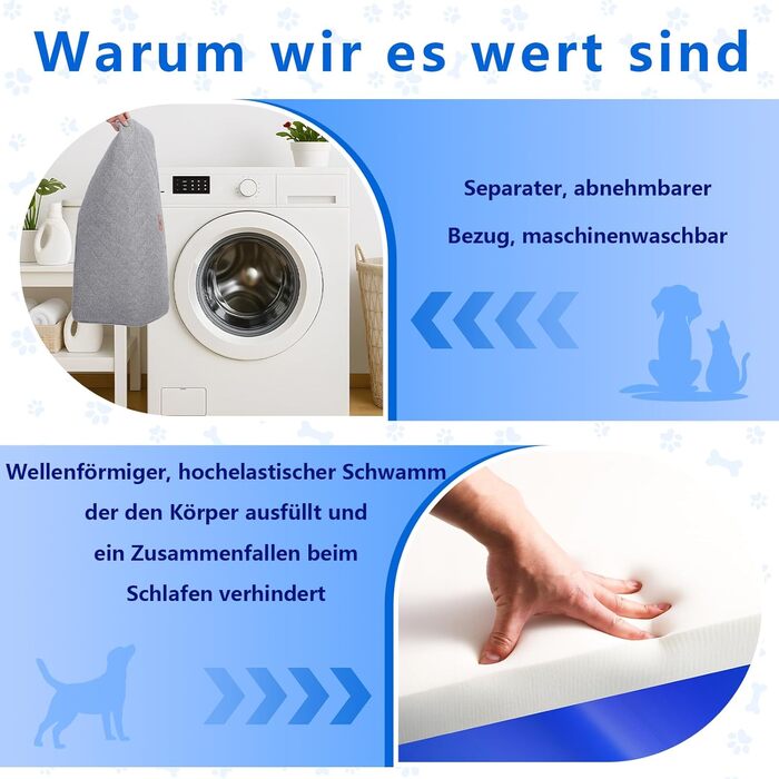 Килимок для собак, неслизький, миючий, для активного відпочинку, знімний чохол, для маленьких, середніх та великих собак, теплий взимку та прохолодний влітку, сірий, XXL (105 x 68 x 4,5 см)