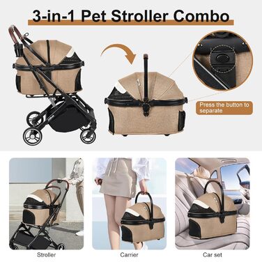 Дитяча візок для домашніх тварин: собак та котів, алюмінієвий каркас, компактний, складаний, з сумкою, сірий