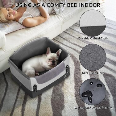 Автокрісло для собак - сіре, для маленьких собак, з кріпленням на ремінь, складне, для заднього або переднього сидіння