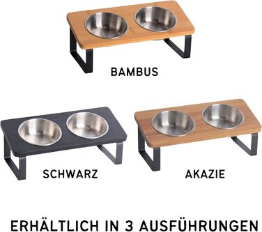 Підвищена годівниця для котів, ергономічна миска для котів, годівниця з кераміки та дерева, піднята годівниця для котів та маленьких собак (Noir - нержавіюча сталь)