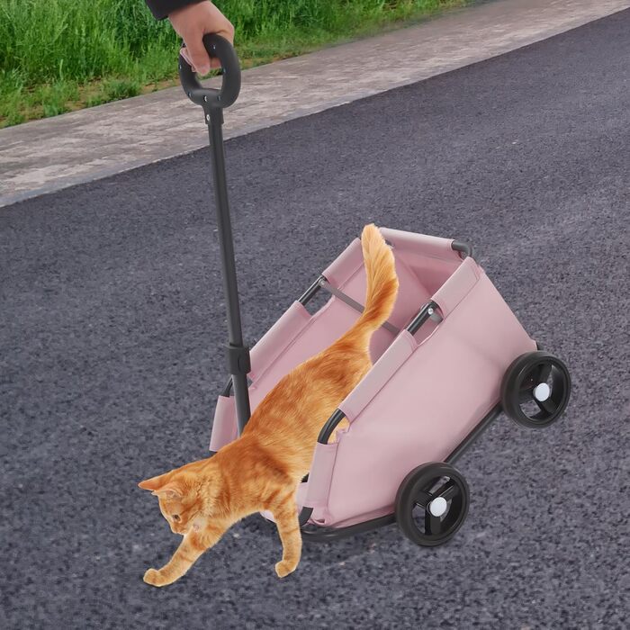 Дитяча коляска для тварин, складана, багатофункціональна, з висувною платформою, для маленьких собак/іграшок/ляльок (Чорний/Рожевий) (Рожевий)