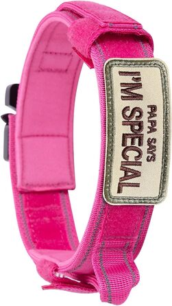 Нашийник для собак регульований з контролем, тактичний нашийник з нейлону, м'який нашийник з металевою застібкою, для середніх та великих собак, для полювання, тренувань, активного відпочинку на вулиці, розмір L (45-54 см), колір рожевий