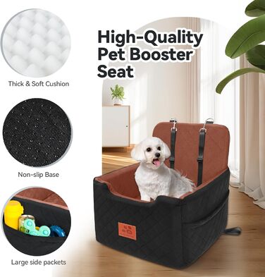 Автокрісло для собак маленьких та середніх порід (до 15 кг), знімний та миючий чохол, 2 ремені безпеки (чорний/коричневий)