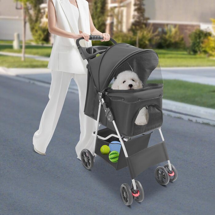 Візок для собак 2в1, переноска для собак, складаний візок-переноска до 15 кг з сітчастими віконцями, тримачем для напоїв, дощовиком, візок-джер для тварин