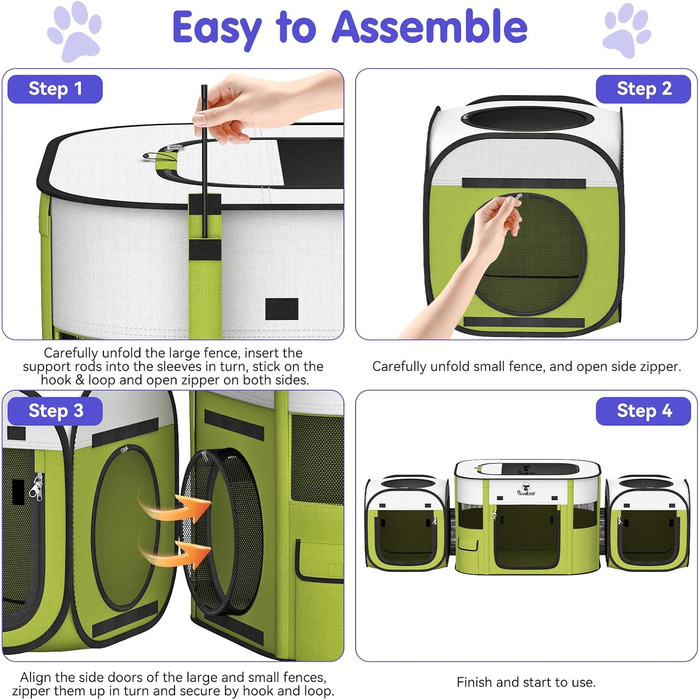 Pawaboo Зручний переносна клітка для тварин, розкладний вольєр для собак та котів з водонепроникного оксфорду, з сумкою для перенесення та мискою, для цуценят, котів, кроликів, для використання в приміщенні та на вулиці, зелений, 80x60x55 см (3-в-1 вольєр