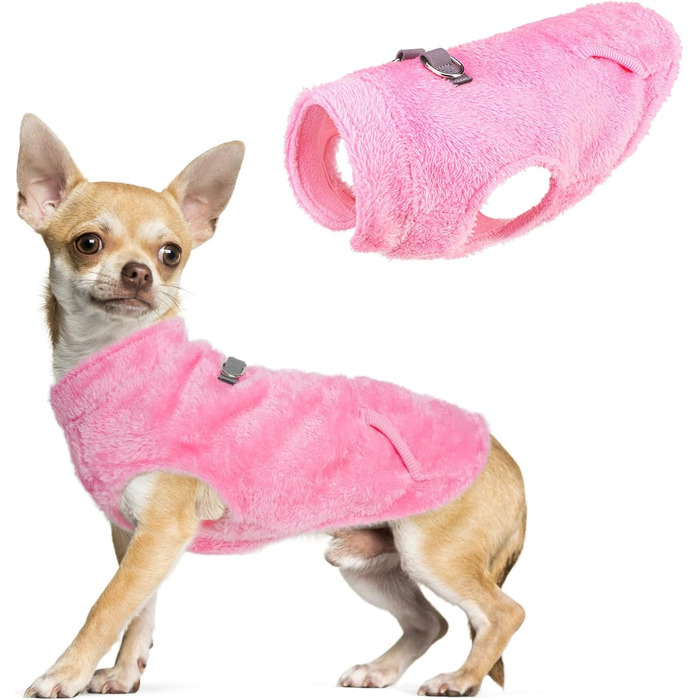 Тепла флісова жилетка для собак середніх та малих порід, рожева. З інтегрованою кишенею для повірця, підходить для холодної погоди.