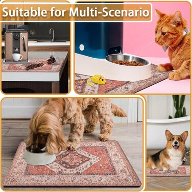 Килимок під годівницю для котів та собак, водонепроникний, 43.2 x 76.2 см, Boho, Етно, Оранжевий