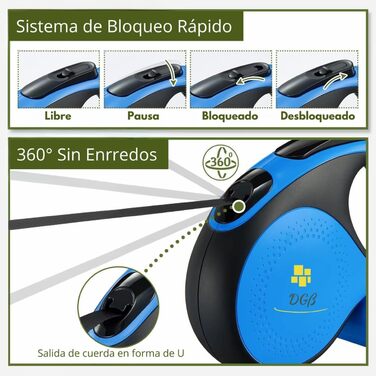 Висувна собача шлейка, 3 м, для собак маленьких, середніх та великих порід, ергономічна ручка, до 15 кг, колір блакитний, розмір L