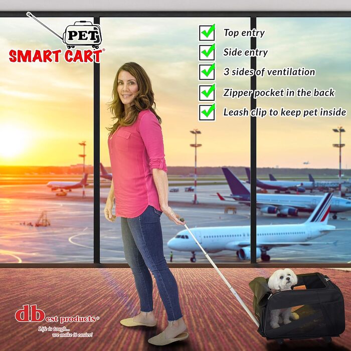 Pet Smart Cart DBEST Products: велика чорна сумка-переноска на колесах для собак та котів, складана, для подорожей, розмір 53x30x30 см