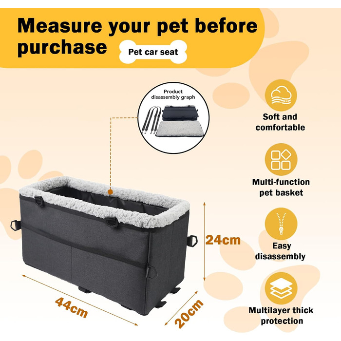 Автокрісло для собак - автокрісло для маленьких собак, з подвійним ременем безпеки, знімний чохол, сумка для зберігання