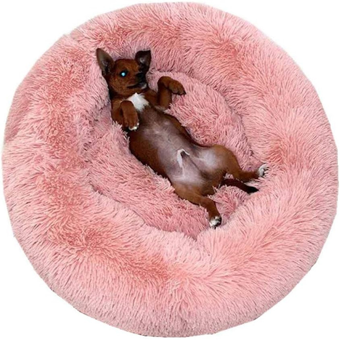Преміум ортопедичне ліжко для великих та екстра-великих собак, круглі лежанки-софи з плюшу, водонепроникна підкладка, миється (XL: діаметр 90 см, рожеве)