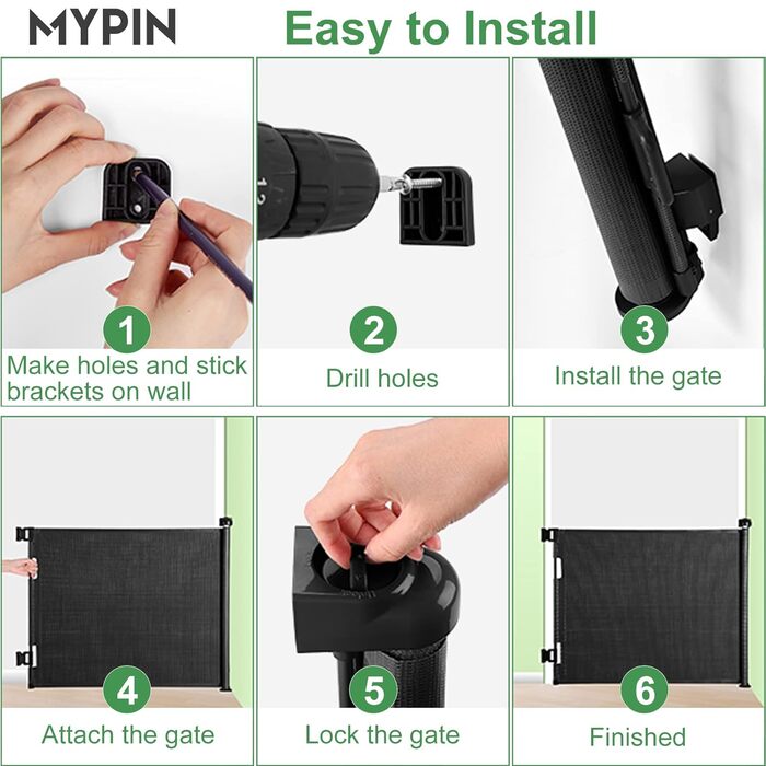 Захист для дверей MYPIN - висувна сітка, 0-140 см. Захист для собак, дітей. Чорний колір.